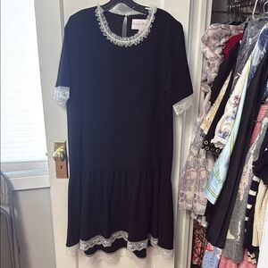 Charles Henry Black Dress with White Lace Detail